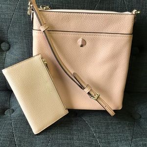 Kate Spade Messenger Crossbody Bag Light Pink Pebbled Leather Purse & Wallet